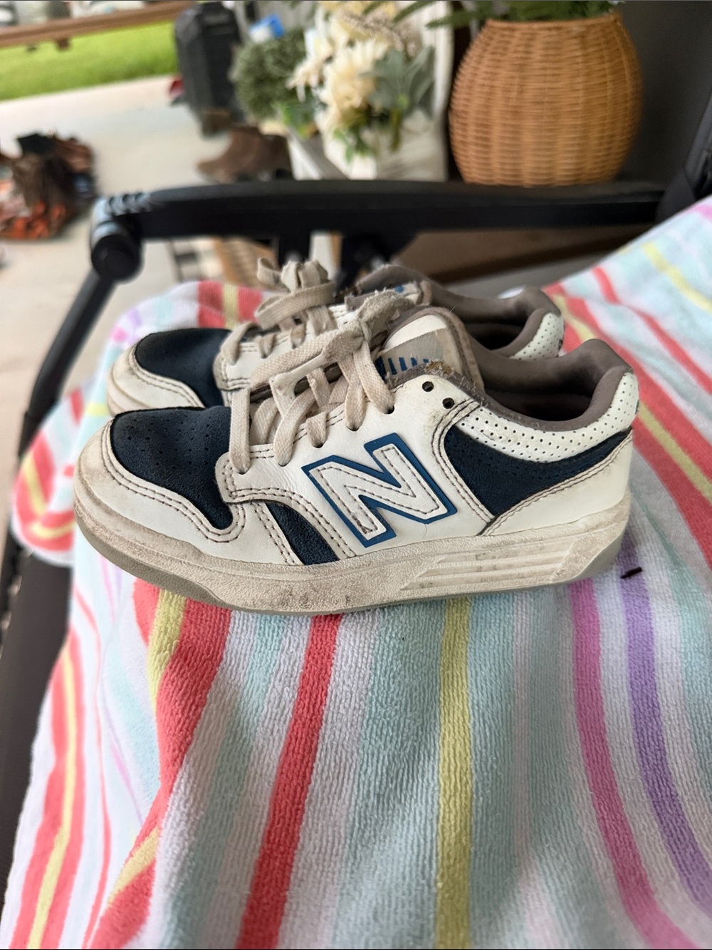 New Balance Kids White and Navy Athletic Sneakers